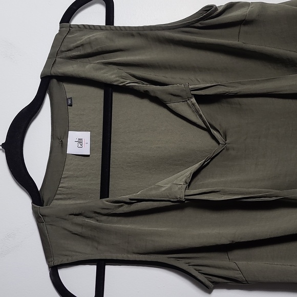 CABI Cinch Blouse Olive Green Sleeveless Tie Front Blouse Size Small - Picture 7 of 15
